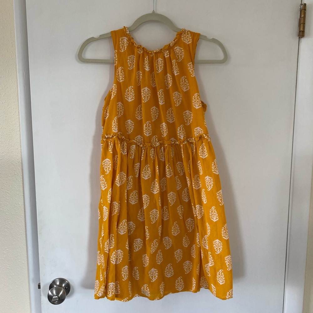 Lucky Brand Babydoll Dress Yellow Leaf-Print Garden Girl Boho Sun Dress Size XS
